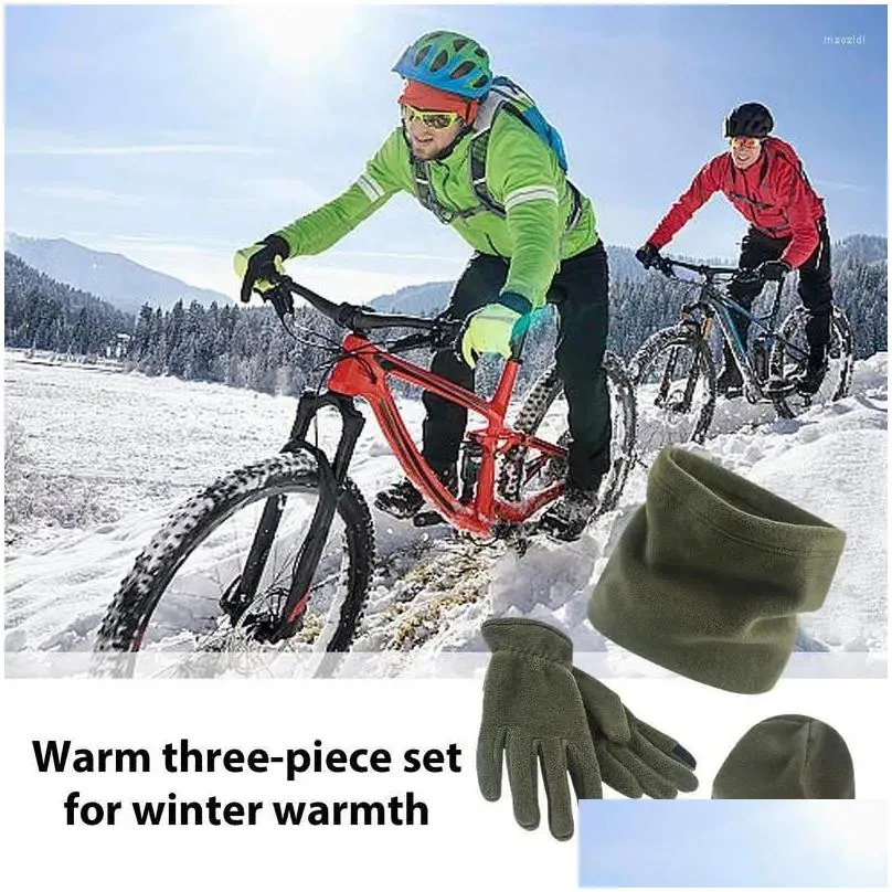 Cycling Gloves Fleece Winter Warm Set Three-Piece Kit With Hat Scarf High Elastic Accessory For Snowboarding Running Skating