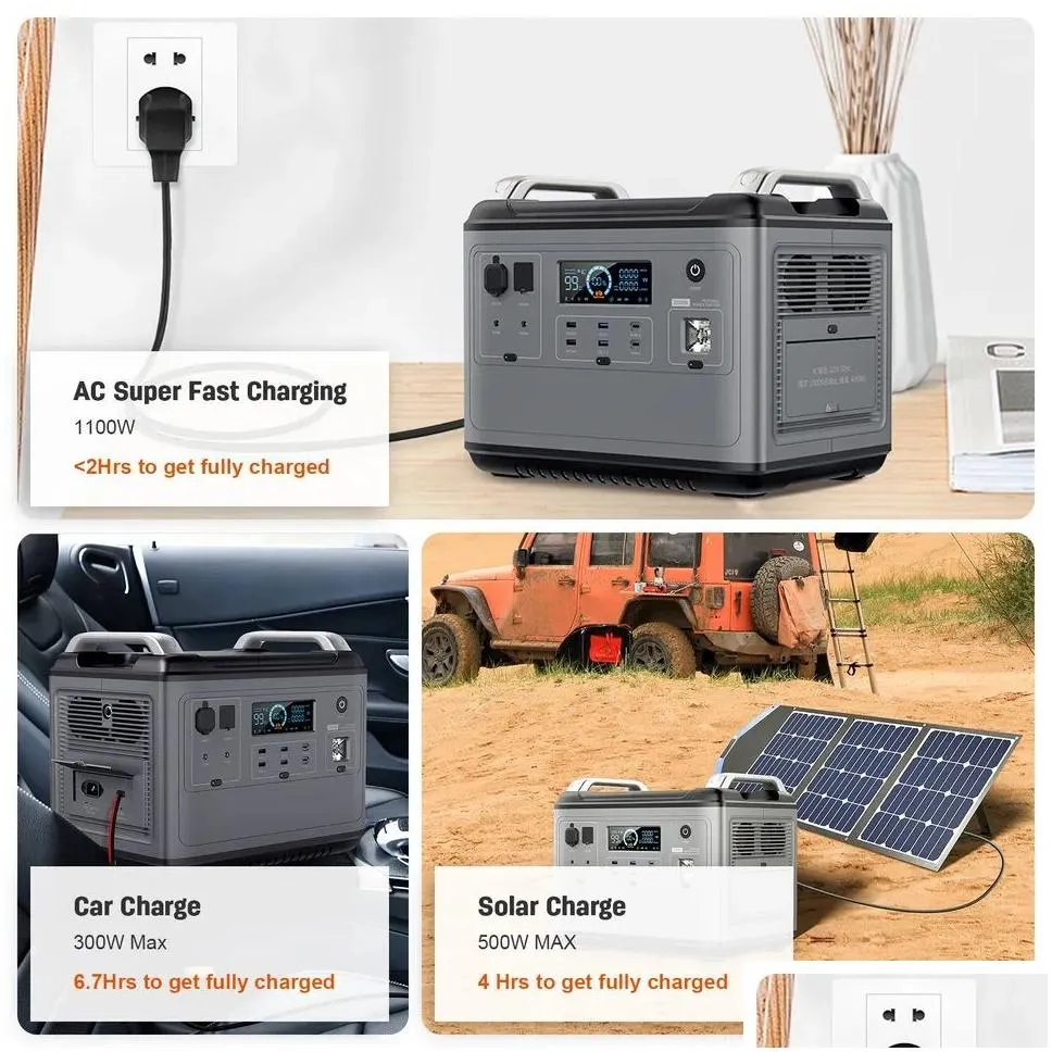 Portable Power Stations Solar Generator Ups Station Lifepo4 2000W 1000W 600W Outdoor Large Bank Drop Delivery Renewable Energy Storag Dh8Iw