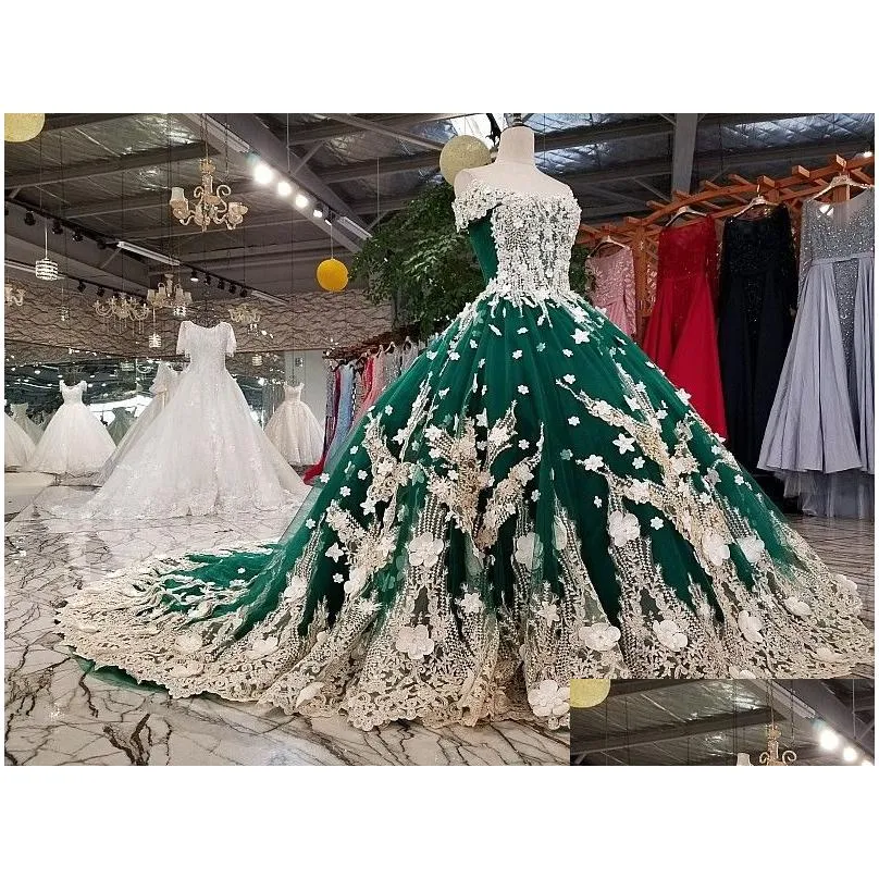 Party Dresses 2021 High-end Evening Dress Banquet Luxury Green Lace Appliques Beading Ball Gown Custom Formal Dresses1