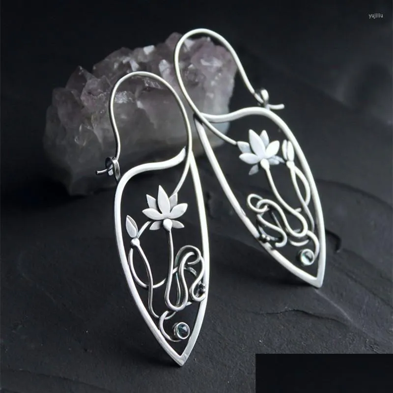 Dangle Earrings Exquisite Head Ornaments Fashionable Earbob Lotus Women`s Silver Color Plated White Copper Temperament