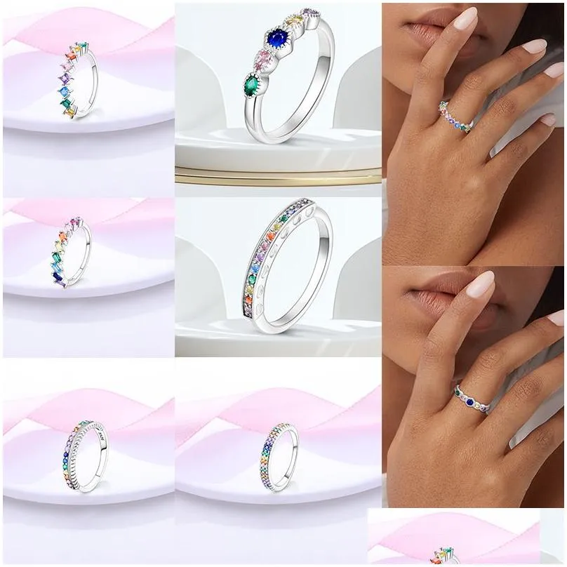 925 Silver Women Fit Ring Original Heart Crown Fashion Rings Stackable Rings Rainbow Princess Heart Ring Popular Anillo Engagement