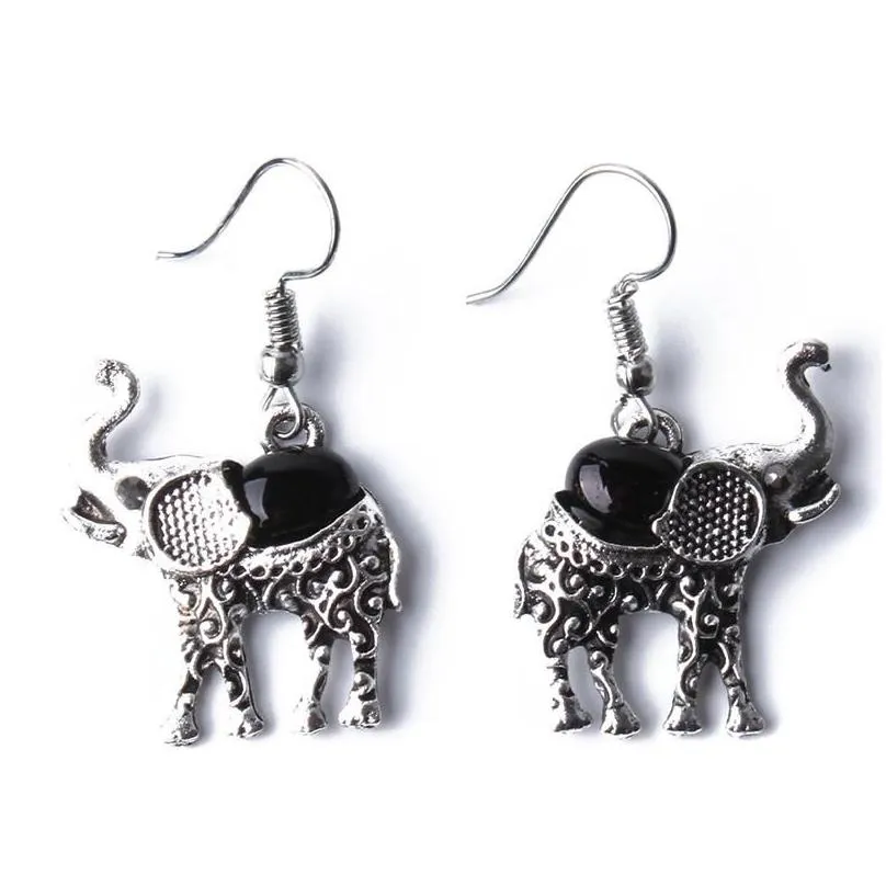 Earrings & Necklace Retro Tibetan Silver Turquoise Elephant Pendant Drop Bracelet Jewelry Sets