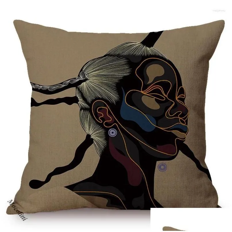 Pillow Abstract Cool Girl Portrait Design Sofa Decorative Throw Case African Man Funky Art Cotton Linen Cover Cojines