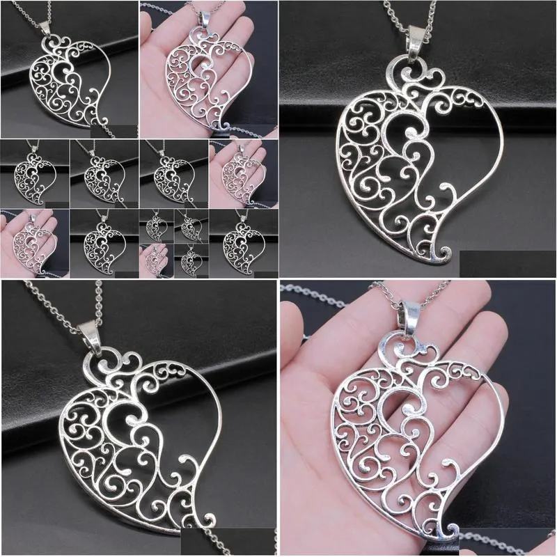 Pendant Necklaces 1 Piece 90x61mm Carved Heart Charms Necklace For Women Drop Supplier Pendants Female Gift