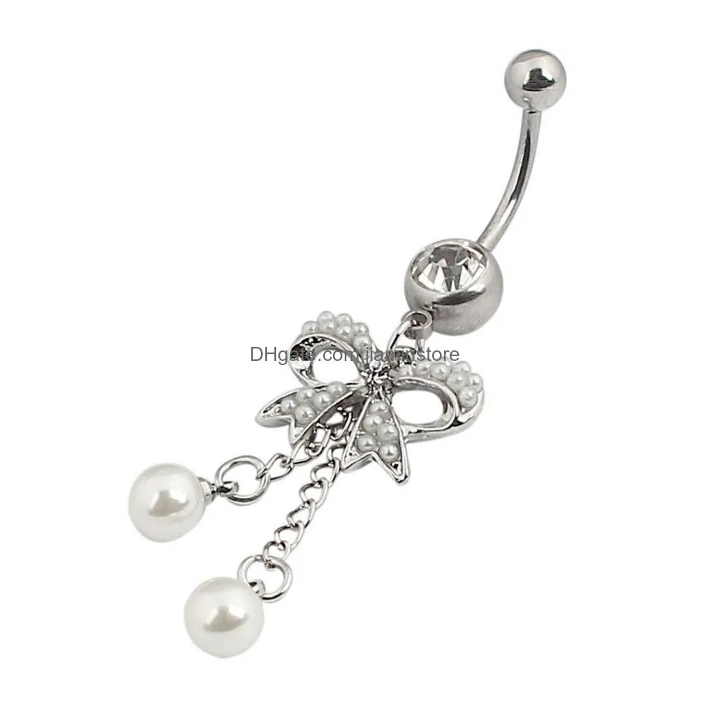 YYJFF D0564 ( 2 colors ) The bowknot with pearl style Belly Button Navel Rings piercing body jewelry mix colors