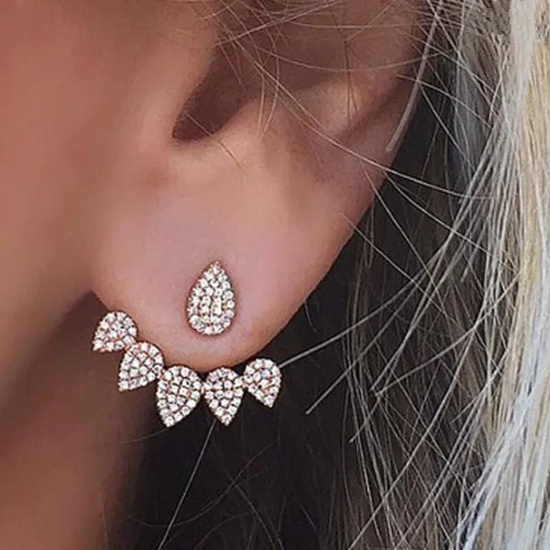 Clip-on & Screw Back Women Earrings Personality Design Water Drop Hollow Out Full Rhinestones Fashionable Hanging Eearrings 2022