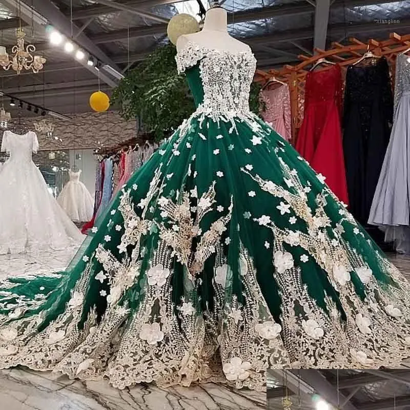 Party Dresses 2021 High-end Evening Dress Banquet Luxury Green Lace Appliques Beading Ball Gown Custom Formal Dresses1