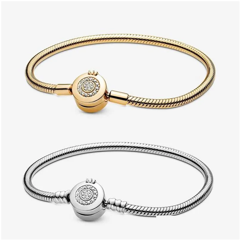 Sparkling Golden Charm Bracelets for Crown O Snake Chain Bracelet Set designer Jewelry For Women Girls Wedding Party Gold bracelet with Original