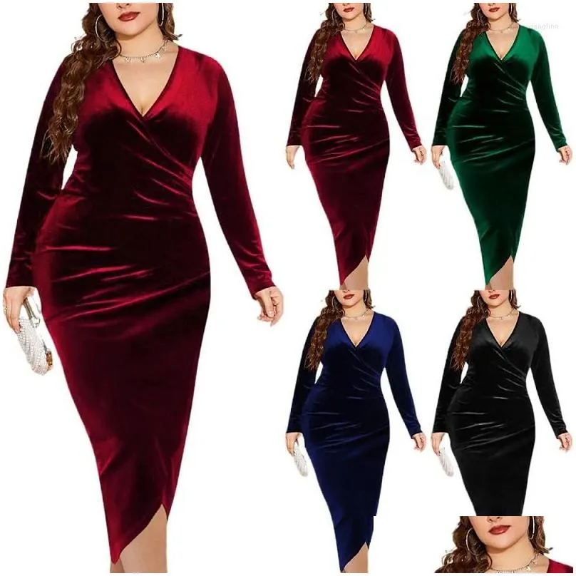 Plus Size Dresses Evening Luxury 2023 Velvet Wrap Bodycon Long Vestido De Mujeres 5Xl Curve Clothes For Women