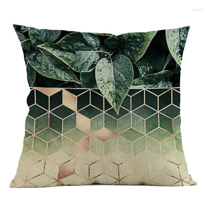 Pillow Nordic Art Cubes Colorful Geometric Sofa Decoration Throw Case Emerald Green Plant Style Car Chair Cover Cojines