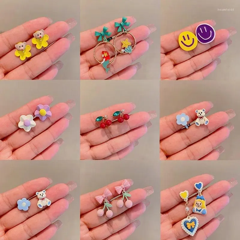 Backs Earrings Cute Girls Cartoon Flower Bear Holeless Ear Clip Earring Pins For Women Clips Children Student Jewelry Accessories