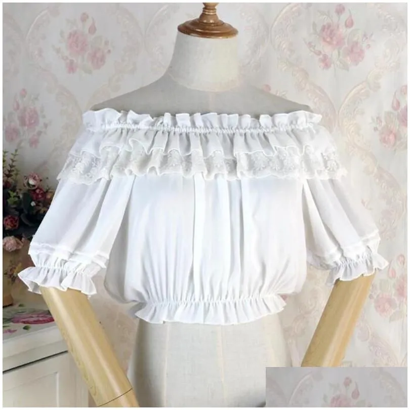 Women`s Blouses & Shirts Women Retro Renaissance Top Sexy Off The Shoulder Short Sleeve Lace Victorian Vintage Steampunk Blouse Lolita