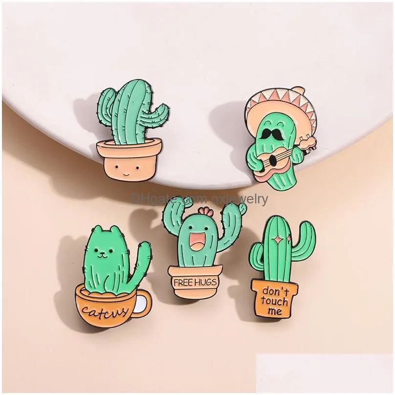 Pins, Brooches Pin For Women Men Funny Badge And Pins Dress Cloths Bags Decor Cute Cactus Enamel Metal Jewelry Gift Friends Drop Deli Dhlkx