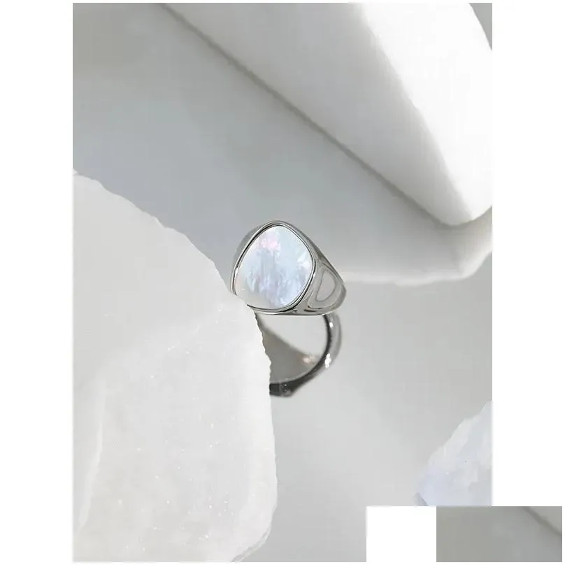 Cluster Rings S925 Sterling Silver Fashion Shell Geometric Ring Simple Ladies Vintage Gold Elegant Wedding Party Jewelry Gift