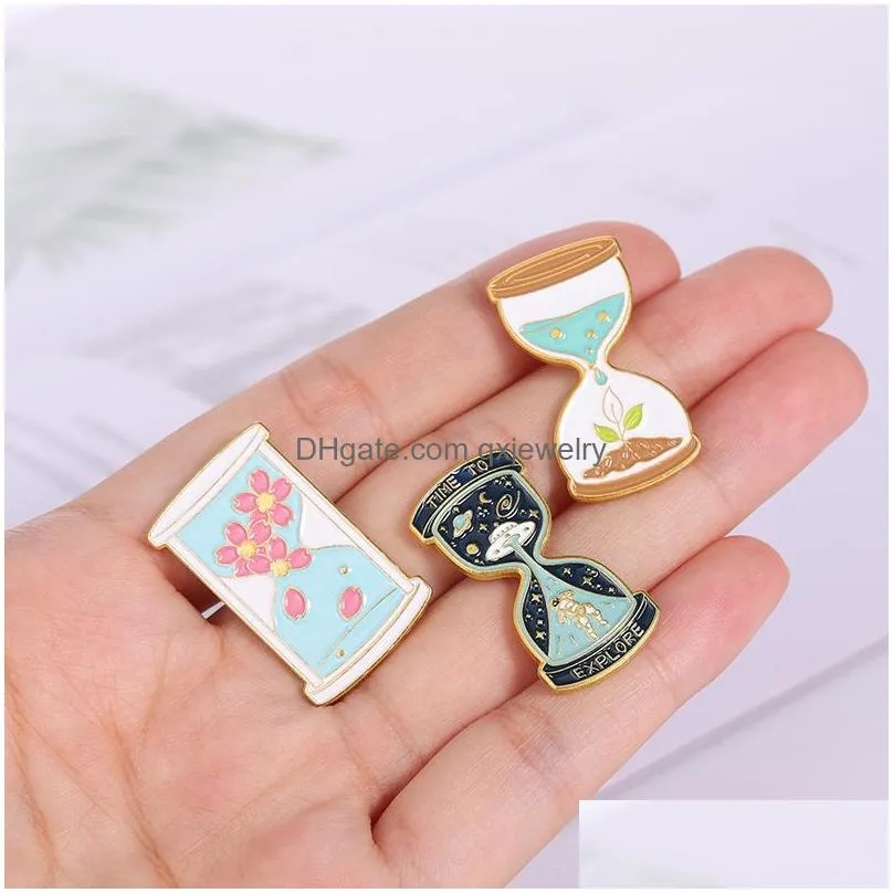 Pins, Brooches Sand Glass Cute Enamel Pin For Women Fashion Dress Coat Shirt Demin Metal Funny Brooch Pins Badges Promotion Gift Drop Dh3Si