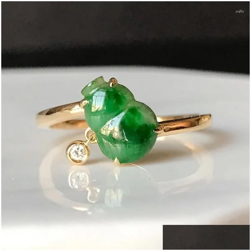 Cluster Rings Silver Inlaid Natural Hetian Green Chalcedony Gourd Ring Female Exquisite Ethnic Style Engagement Party Jewelry Gift