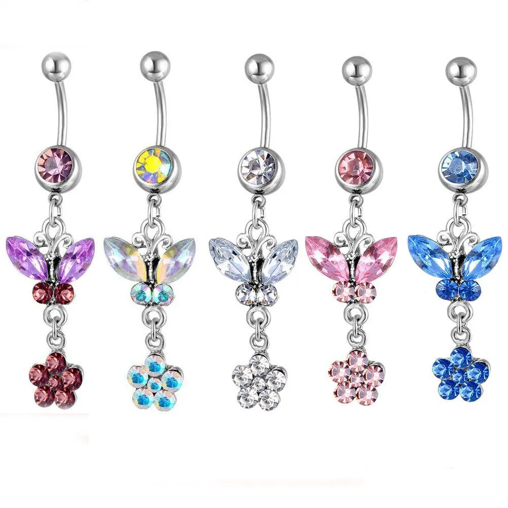 YYJFF D0116 Bowknot Style Belly Navel Button Ring 4 Colors 14 Ga 10 mm Length 20 Pcs Fashion Piercing Body Jewelry