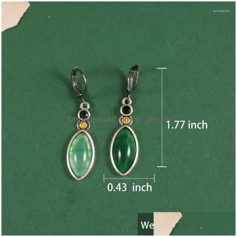 Dangle & Chandelier Dangle Earrings Vintage Black Color Metal Leaf Green Stone Earring Marquise Cut Enamel Plant Drop For Women Jewelr