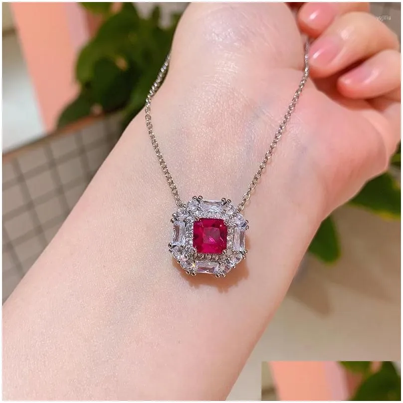 Pendant Necklaces 2022 Ruby High Carbon Stone Earring Necklace Ring Quality Jewelry Set Wedding Party Wholesale Gift Drop