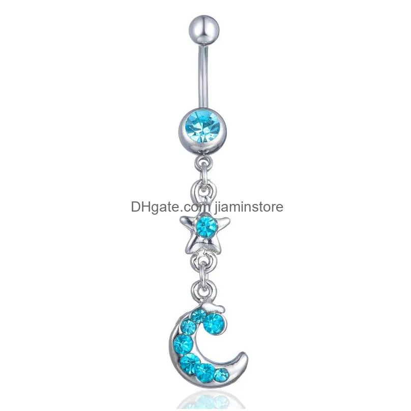 YYJFF D0076 Star and Moon Belly Button Navel Rings Body Piercing Jewelry Dangle Accessories Fashion Charm