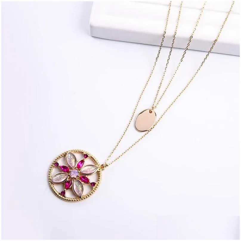 Pendant Necklaces Trendy Women Necklace Multilayer Enamel Flower Simulated Pearl Fashion Gift Accesspries