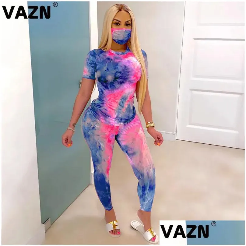 Women`S Two Piece Pants Vazn Stie Dye Print Colorf Y Tops Leggings 3 Pieces Set With Mask Casual Beach Clothing Ladies Women Sets T20 Dhapu