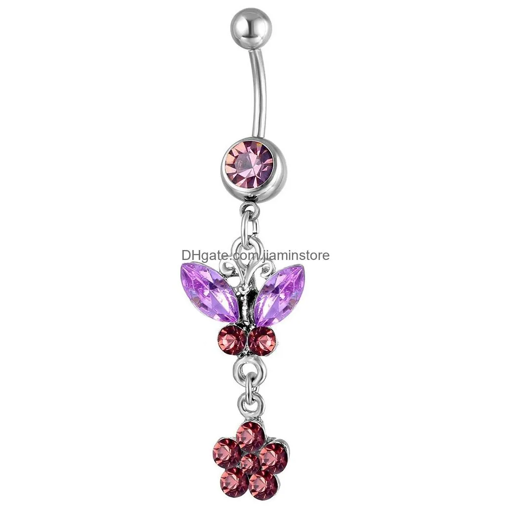 YYJFF D0116 Bowknot Style Belly Navel Button Ring 4 Colors 14 Ga 10 mm Length 20 Pcs Fashion Piercing Body Jewelry