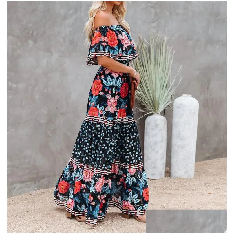 Basic & Casual Dresses Summer Print Vintage Long For Women Y Offshoder Ruffle Fashion Boho Party Maxi Dress Ladies Beach Sundress 220 Dhqkr