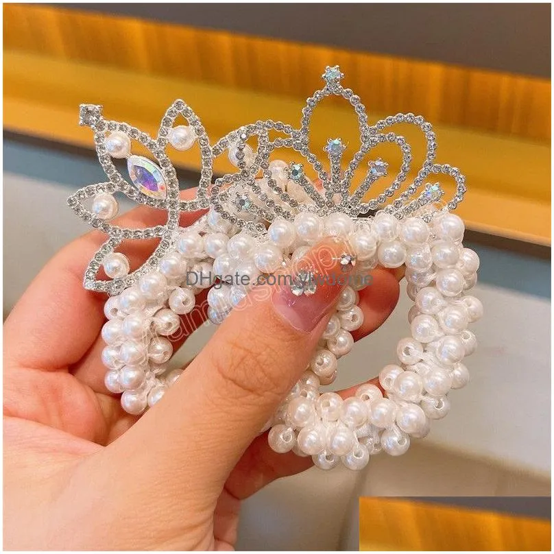 Hair Accessories Pearl Head Rope Childrens Crown Headdress Princess Ring Rubber Band Flower Ponytail Scrunchies Accessory Drop Deliver Dhnvz