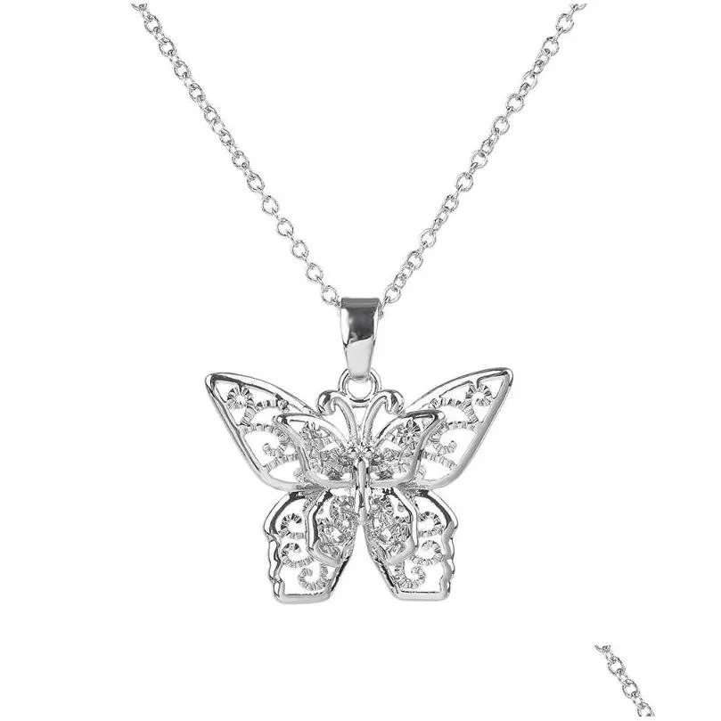 Chains Poulisa Hollow Out Butterfly Pendant Necklace 925 Sterling Silver Cutout Chain Neck Necklaces Double Butterflies S925 Chocker