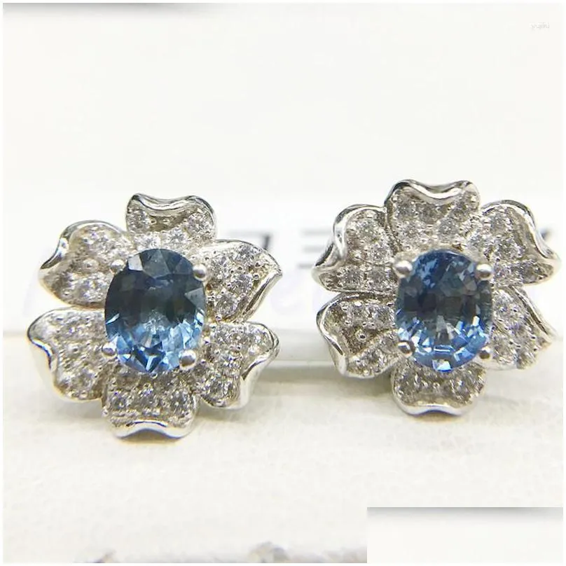 Stud Earrings Natural Real Emerald Earring 925 Sterling Silver 0.5ct 2pcs Gemstone Flower Style#X8061607