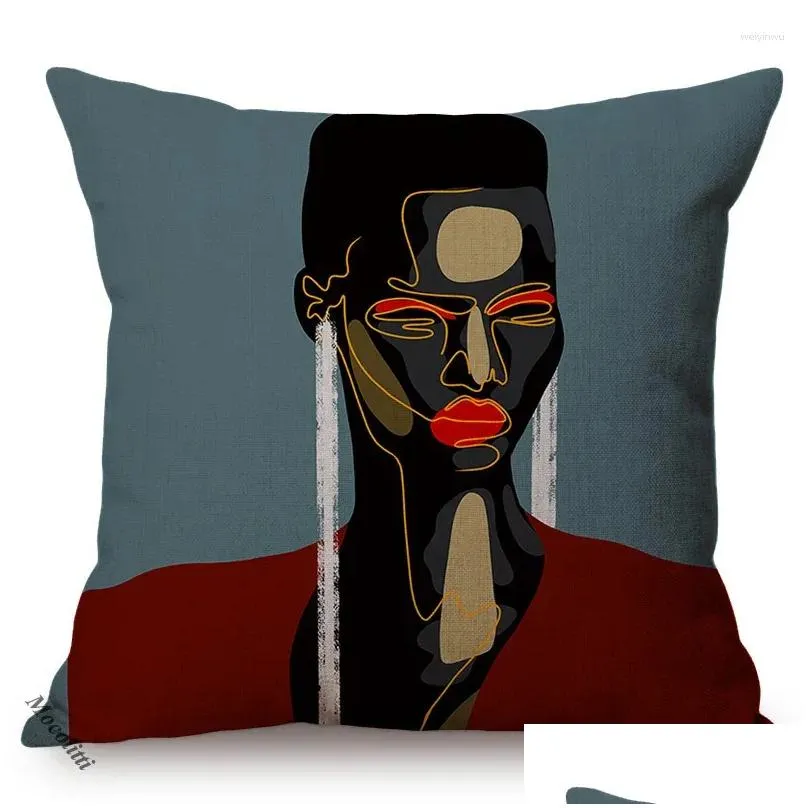 Pillow Abstract Cool Girl Portrait Design Sofa Decorative Throw Case African Man Funky Art Cotton Linen Cover Cojines