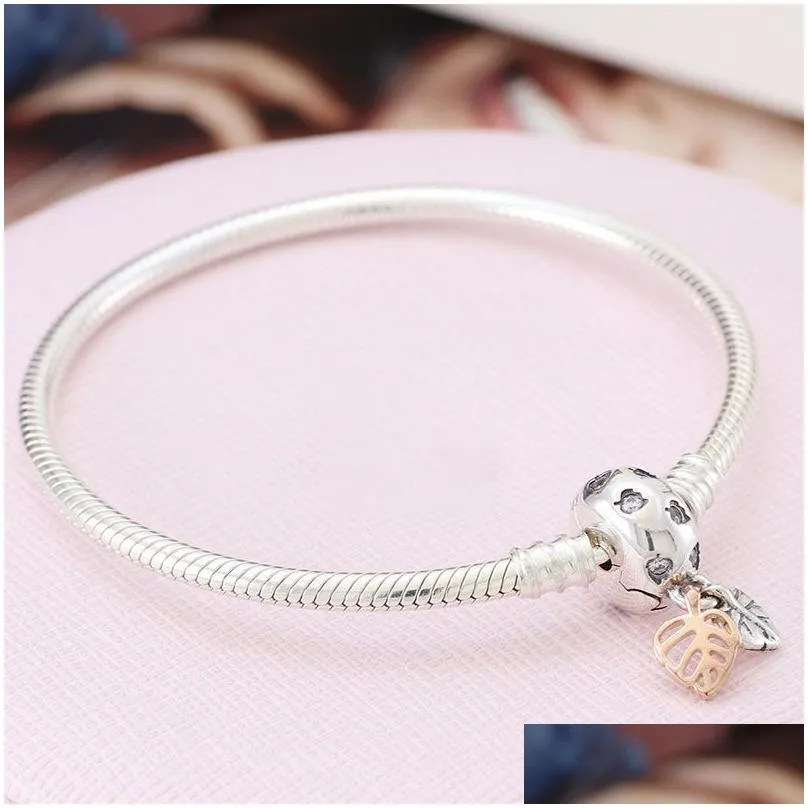 Fallen leaves Clasp Charm Bracelet for 925 Sterling Silver Snake Chain Bracelets for Women Girlfriend Gift Hand chain designer Jewelry with Original