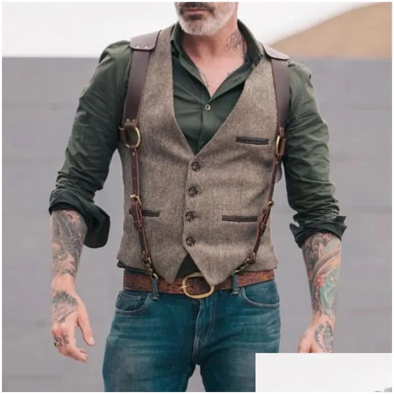 Men`S Vests Mens Linhua Sleeveless Men Vest Retro Waistcoat Coats Man Coat Male Clothes Jackets Clothing Tactical Padded Golf Drop Del Dhhu2