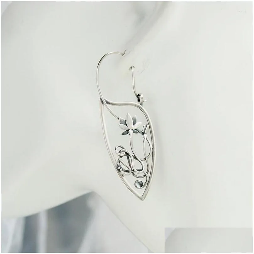 Dangle Earrings Exquisite Head Ornaments Fashionable Earbob Lotus Women`s Silver Color Plated White Copper Temperament