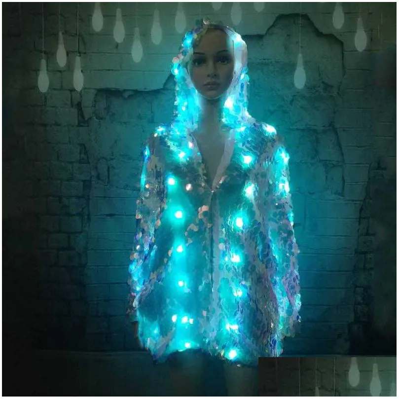 Women`S Jackets Led Luminous Outer Creative Coat Sequin With Light Performance Suit Cosplay 211207 Drop Delivery Apparel Clothing Oute Dhym6