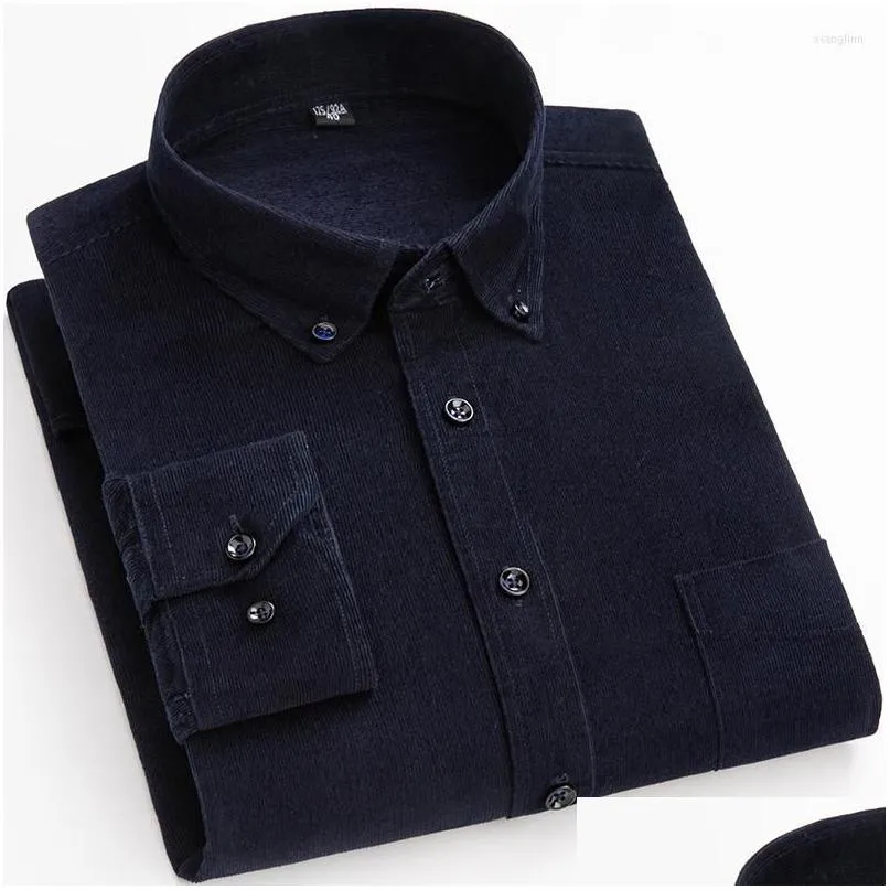 Men`s Casual Shirts Cotton Corduroy Shirt Long Sleeve Winter Regular Fit Mens Warm S-6xl Solid Men`s With Pokets Autumn Quality