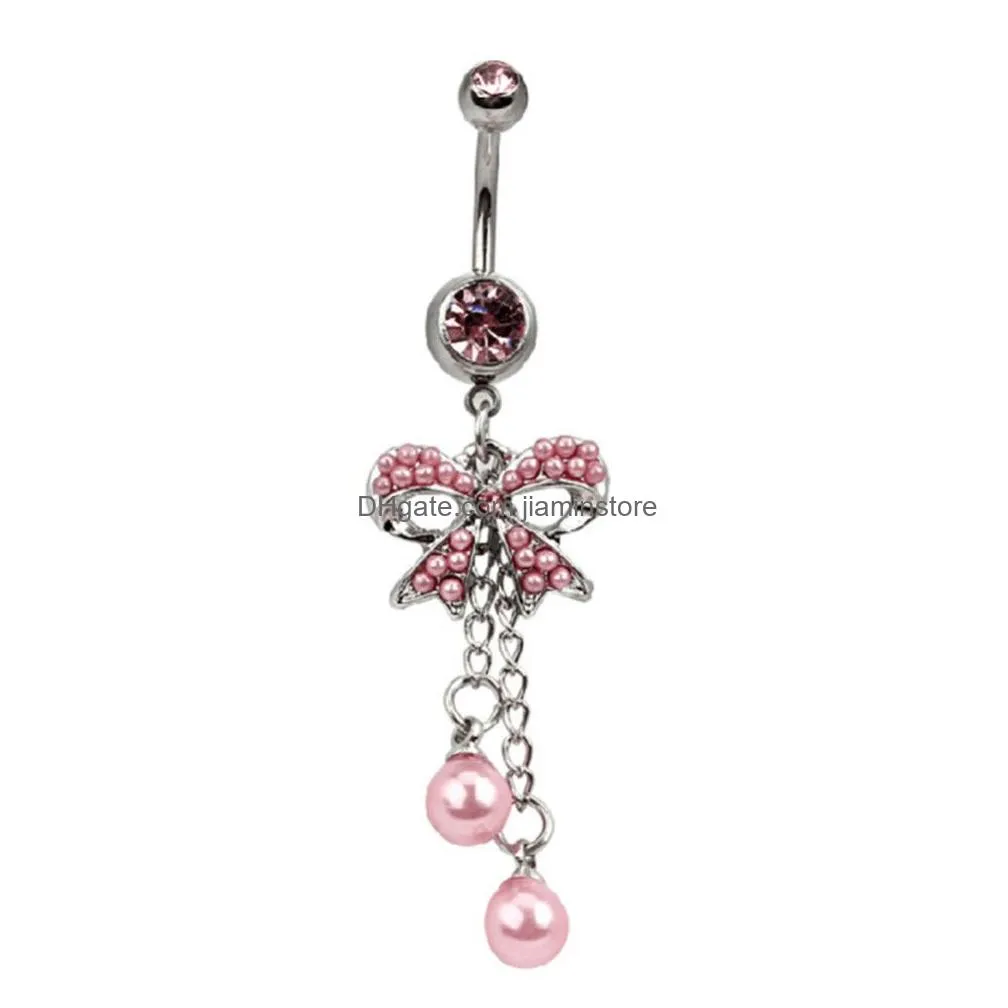 YYJFF D0564 ( 2 colors ) The bowknot with pearl style Belly Button Navel Rings piercing body jewelry mix colors