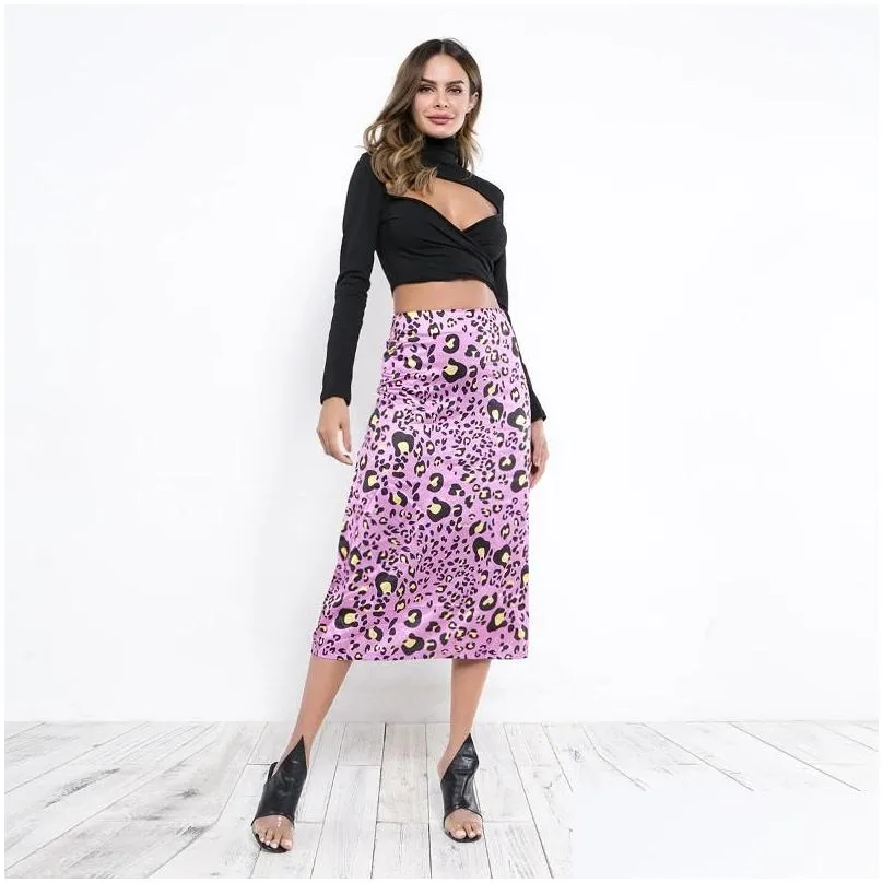 Skirts Chreisure 2023 Woman Stylish Spring Summer Leopard Pattern High Waist Straight Zipper Mid-calf Half Body Skirt All Match