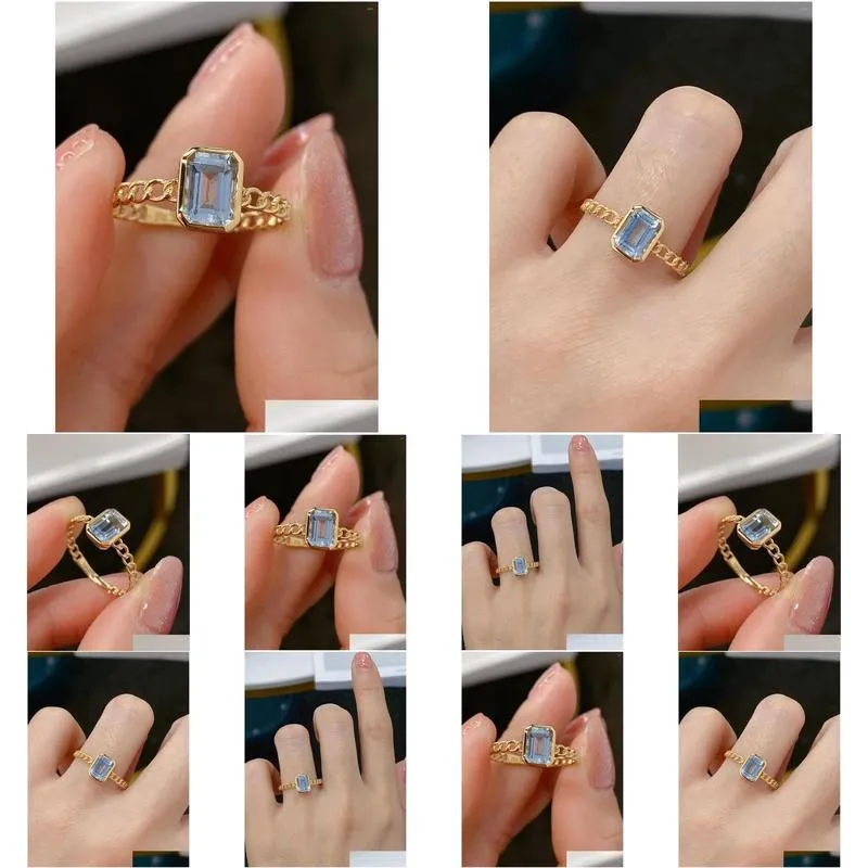 Cluster Rings SX Jewellery Solid 18K Yellow Gold Nature 1ct Blue Aquamarine Gemstones For Women Fine Jewelry Presents