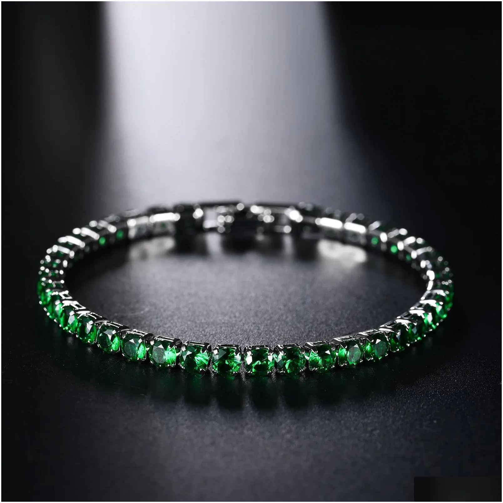 Women Bracelet Men Blue Emerald Pink Cubic Zirconia Hiphop Sier Gold Plated Jewelry Diamond One Row Hip Hop 4Mm Crystal