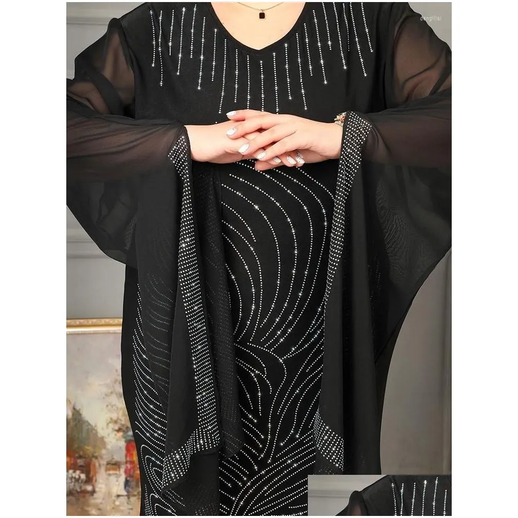 Plus Size Dresses Long Women With Diamond Ankle Length Robes Fashion Solid Elegant Streetwear Oversize Party Maxi Dress 2022