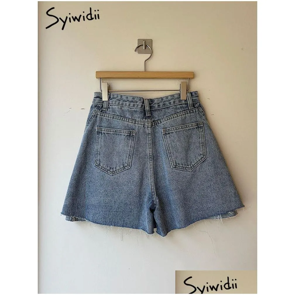 Women`S Shorts Womens Syiwidii Jean Women Summer High Waist Baggy Wide Leg Flare Short Jeans Casual Vintage Korean Style Y2K Drop Del Dh0Rh