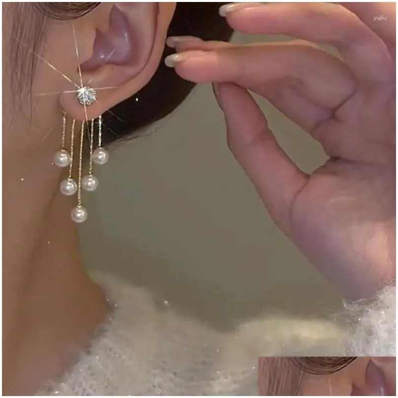 Dangle Earrings Luxury Tassel Crystal Pearl Bead Drop Earring For Women Girls Party Wedding Jewelry Gifts Eh2027