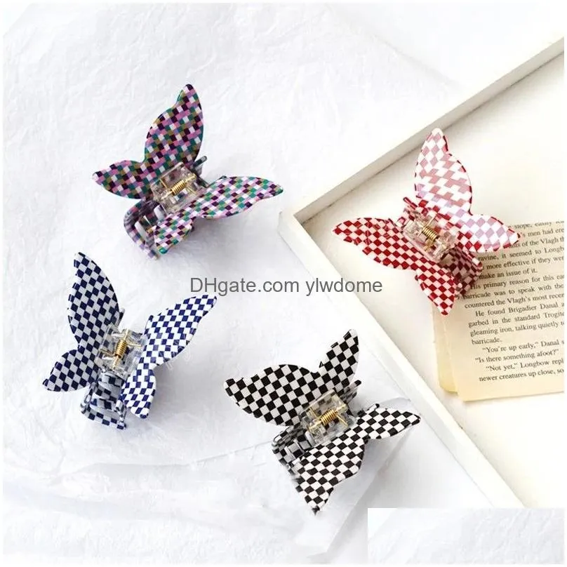 Hair Accessories Mutiple Color Vintage Pvc Checkerboard Claws Butterfly Elegant Women Plaid Barrette Drop Delivery Baby, Kids Maternit Dhwbf