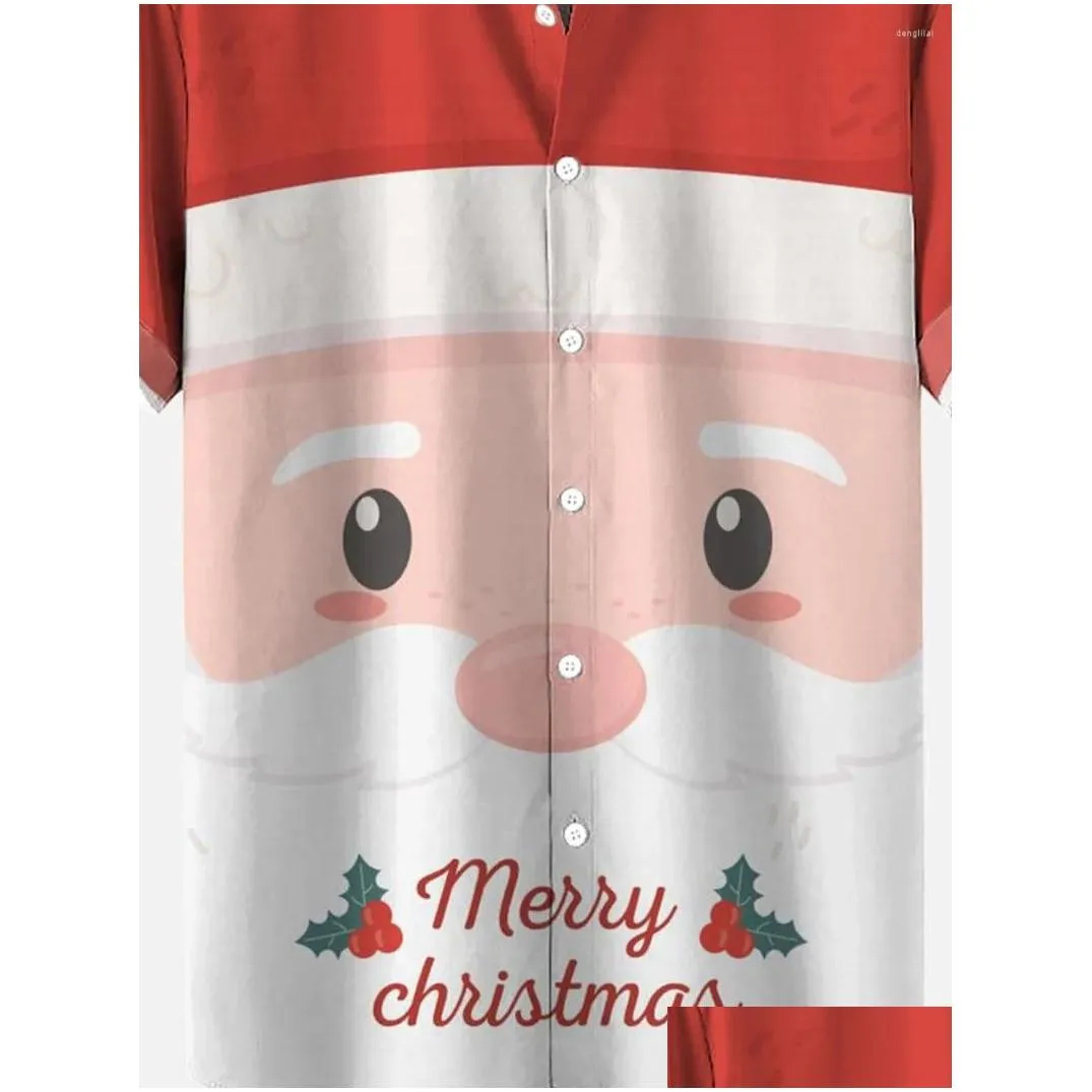 Men`s Casual Shirts Funny Christmas Santa Claus Shirt Spring And Summer Lapel Printed For Shopping Travel Vacation Style