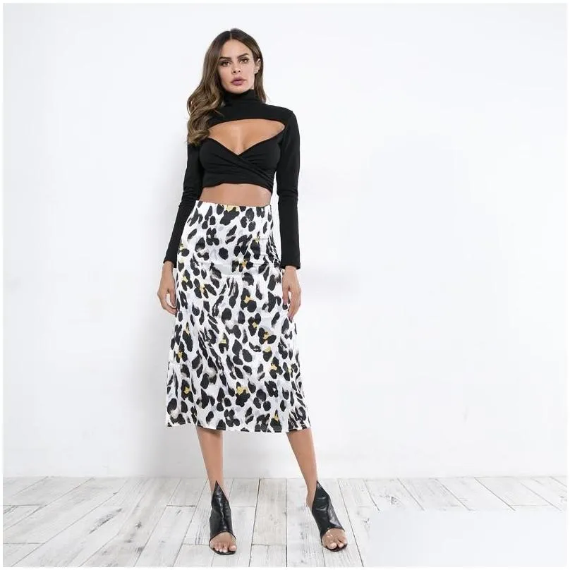 Skirts Chreisure 2023 Woman Stylish Spring Summer Leopard Pattern High Waist Straight Zipper Mid-calf Half Body Skirt All Match