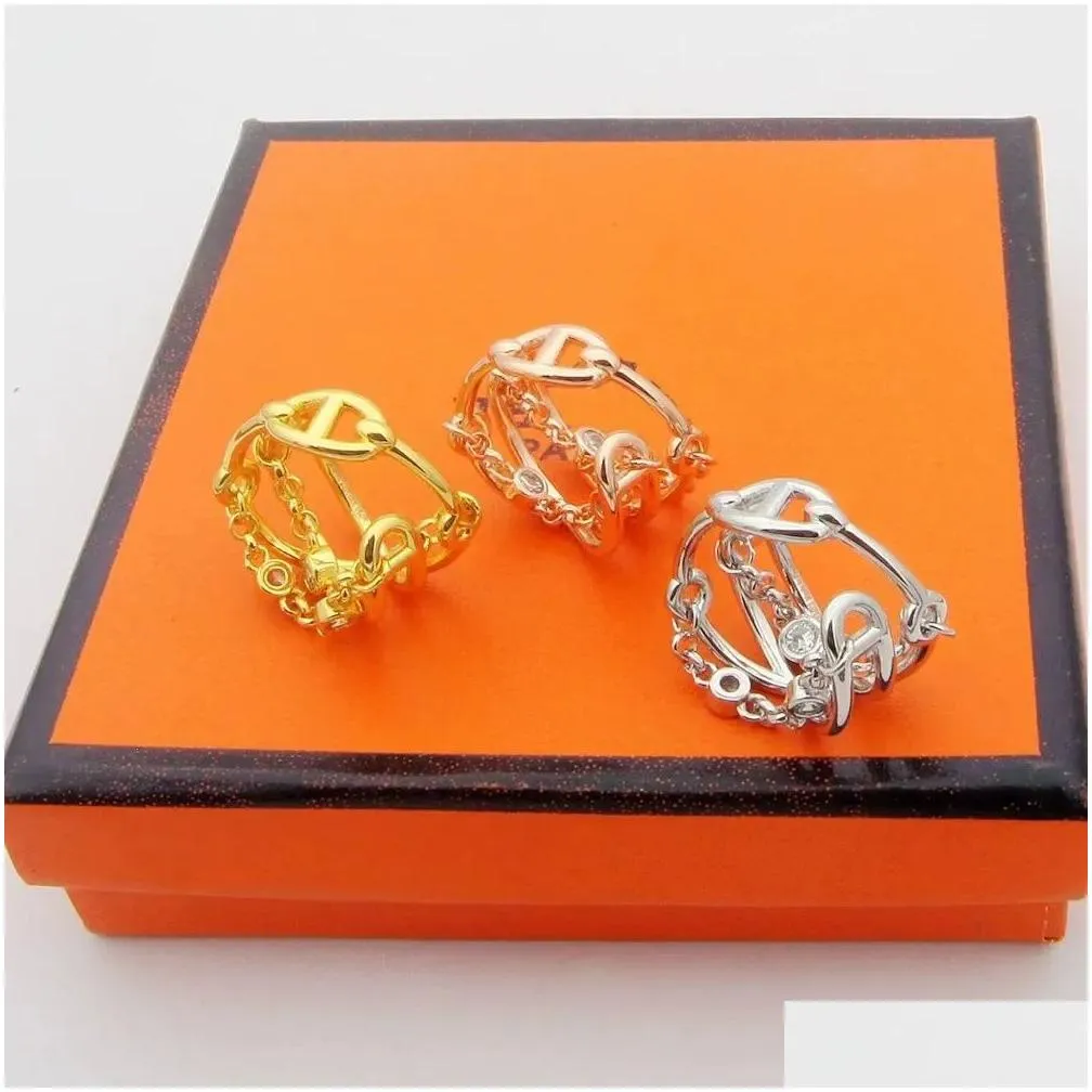 2024 New Pig Nose Chain Ring Luxury Diamond Ring Women`s 18k Gold Designer Rings