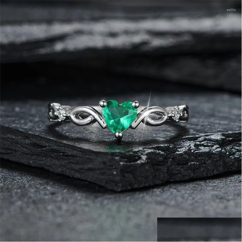 Wedding Rings Girls Small Green Blue Heart For Women Zircon Bands Silver Color Stacking Thin Ring Engagement Daily Party Jewelry