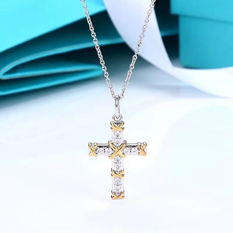 T home designer classic titanium steel bead necklace Heart pendant necklace Cross Cross diamond necklace Holiday Gift Anniversary Gift Box Collection